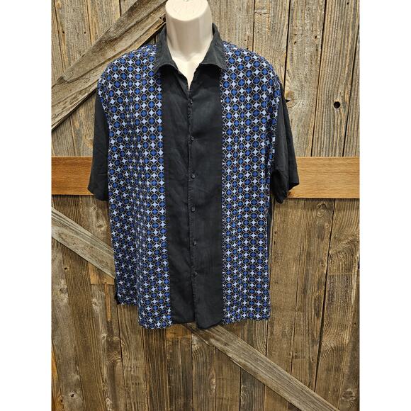Axist washable silk size XXL mens geometric color block short sleeve black blue* - Picture 1 of 5